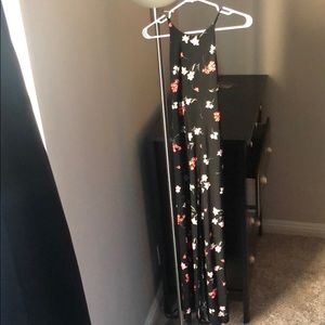 Express Black w/ Floral Print High Slit Maxi Dress